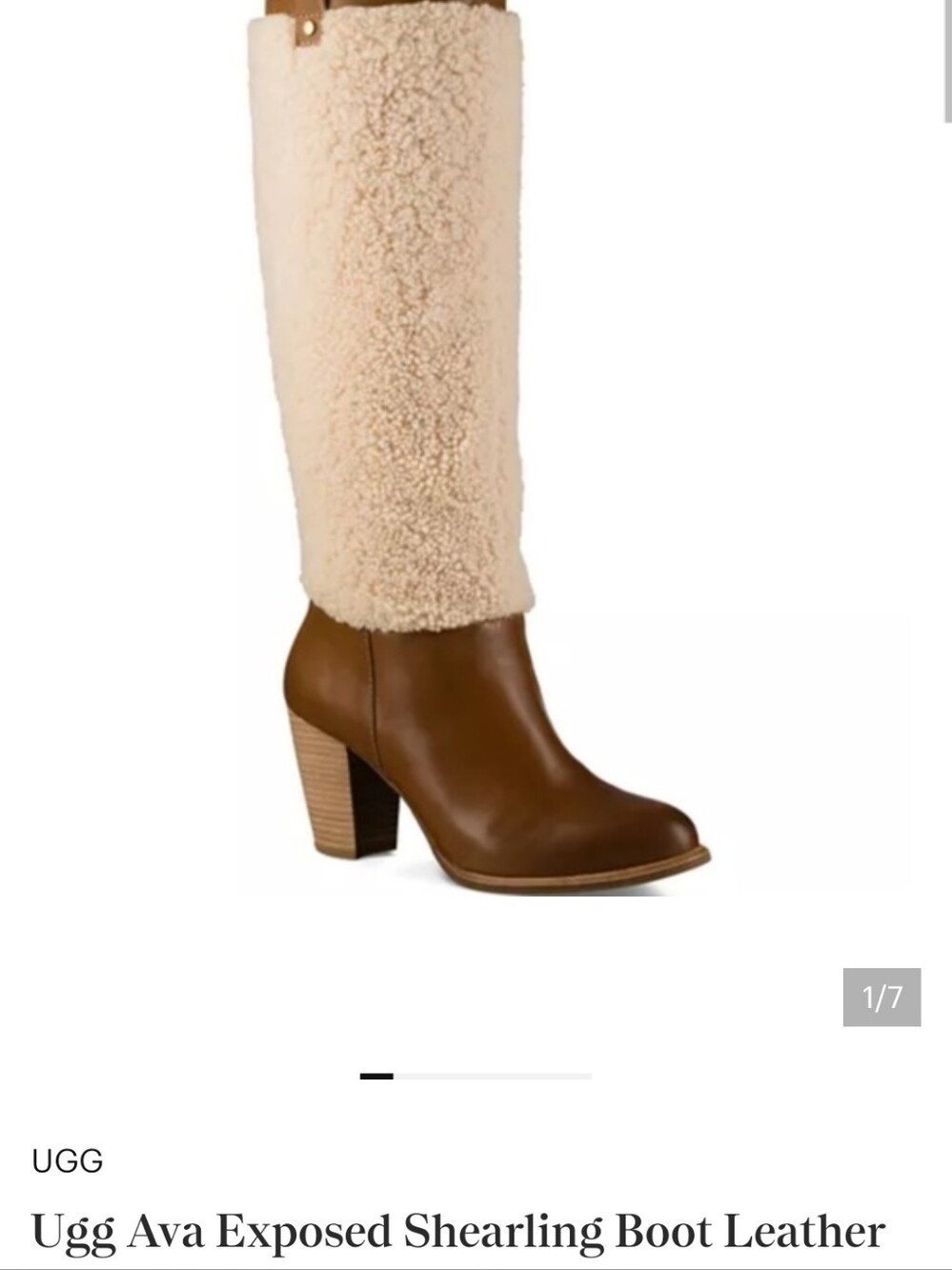 Heeled Ugg knee High boot with shearling shaft Brown and Tan